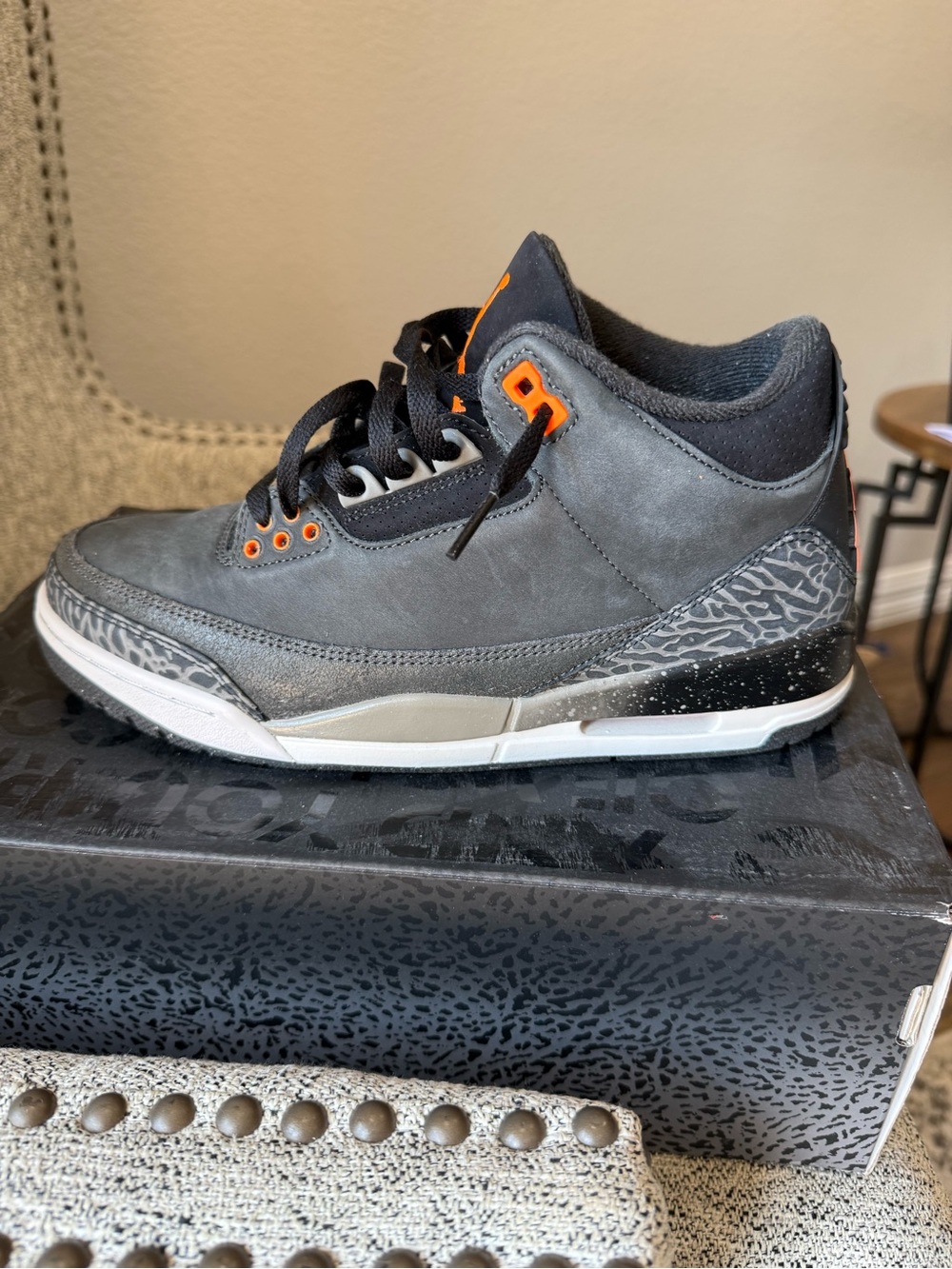 Jordan Men's Gray & Orange Retro-Style Leather Sneakers